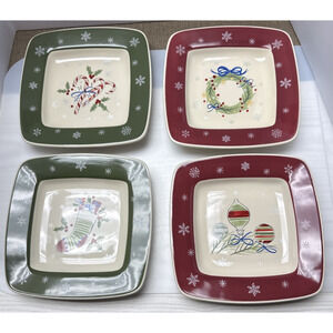 Longaberger Pottery 4 Pc Set All The Trimmings Holiday Plates 31808 Box New Open